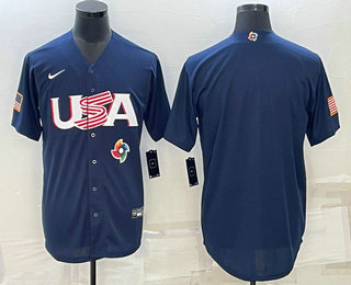 Men%27s USA Baseball Blank 2023 Navy World Baseball Classic Stitched Jerseys